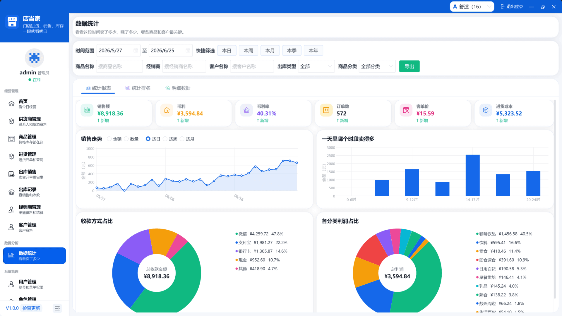店当家软件数据统计报表界面